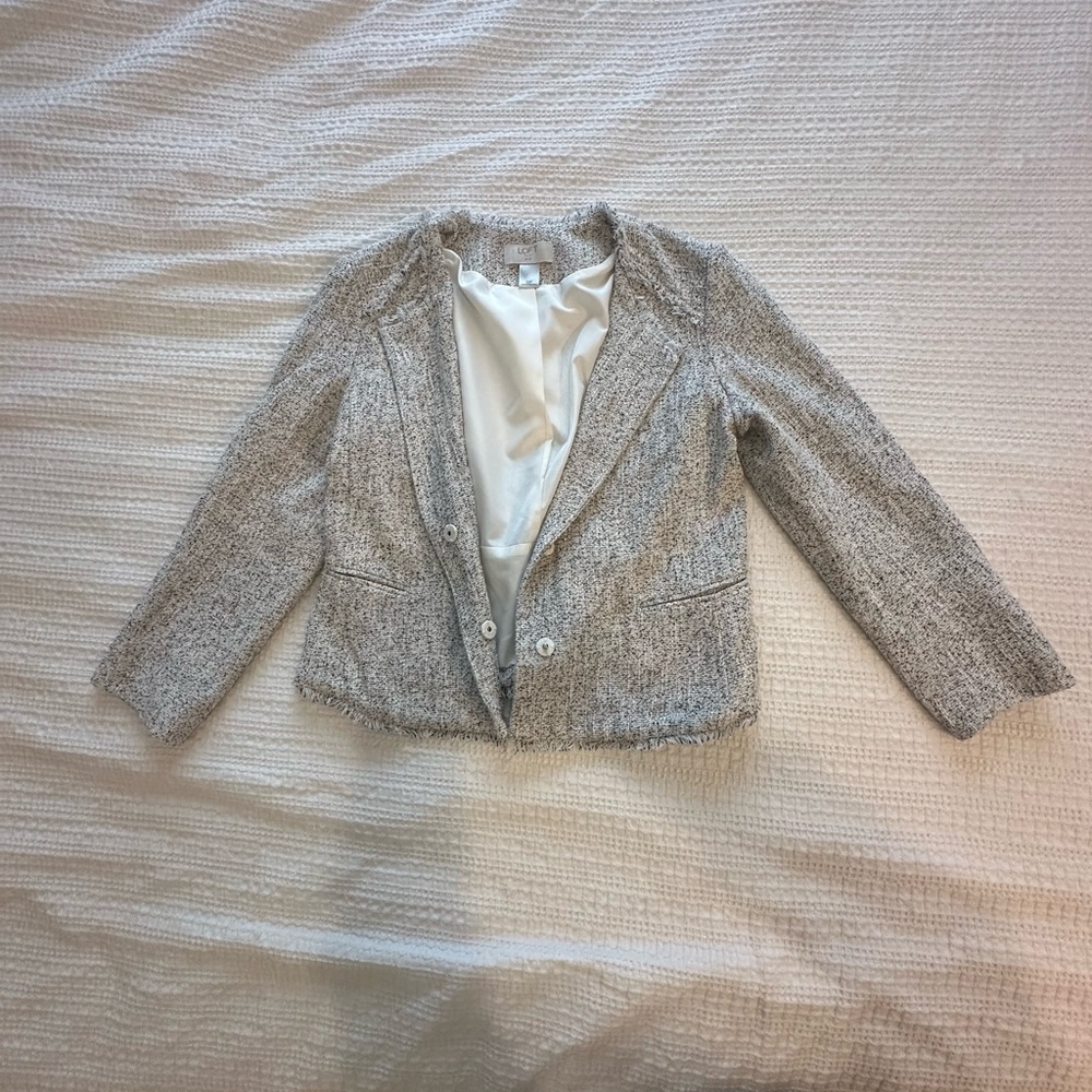 LOFT Black, White, Gray Tweed Blazer